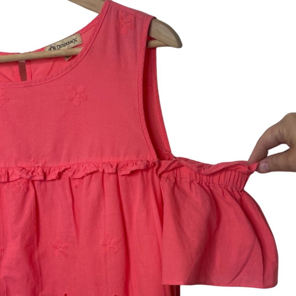 DEMOCRACY | Pink Cotton Cold Shoulder Eyelet Blouse | Size M - Picture 3 of 13
